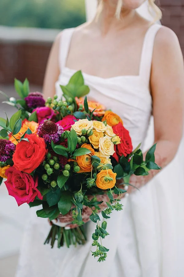 Brightly colored wedding bouquet from Belli Fiori in St. Louis.