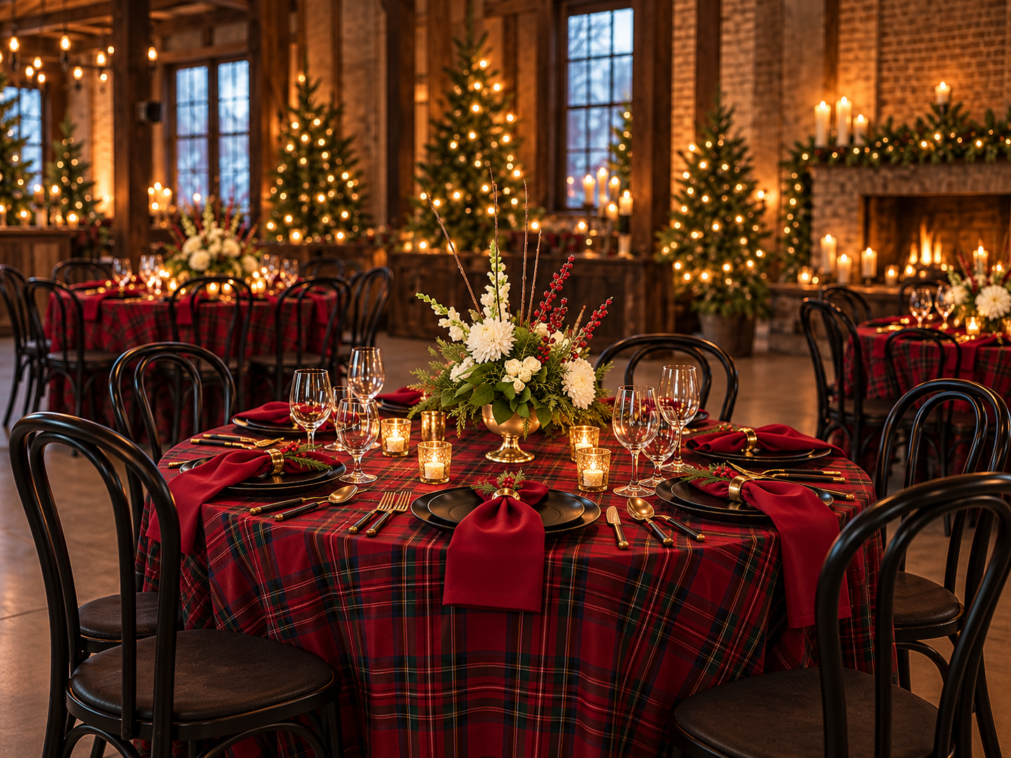 Mood board for a fireside retreat holiday party theme with flowers deigned by Belli Fiori in St. Louis.