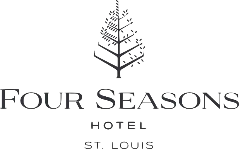 Logo for Four Seasons Hotel St. Louis, featuring a stylized, black tree graphic with the hotel's name underneath.