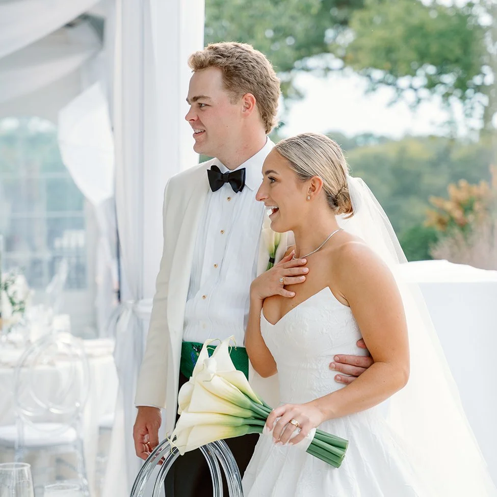 Bride and groom seeing their wedding tent for the first time in St. Louis, Missouri.