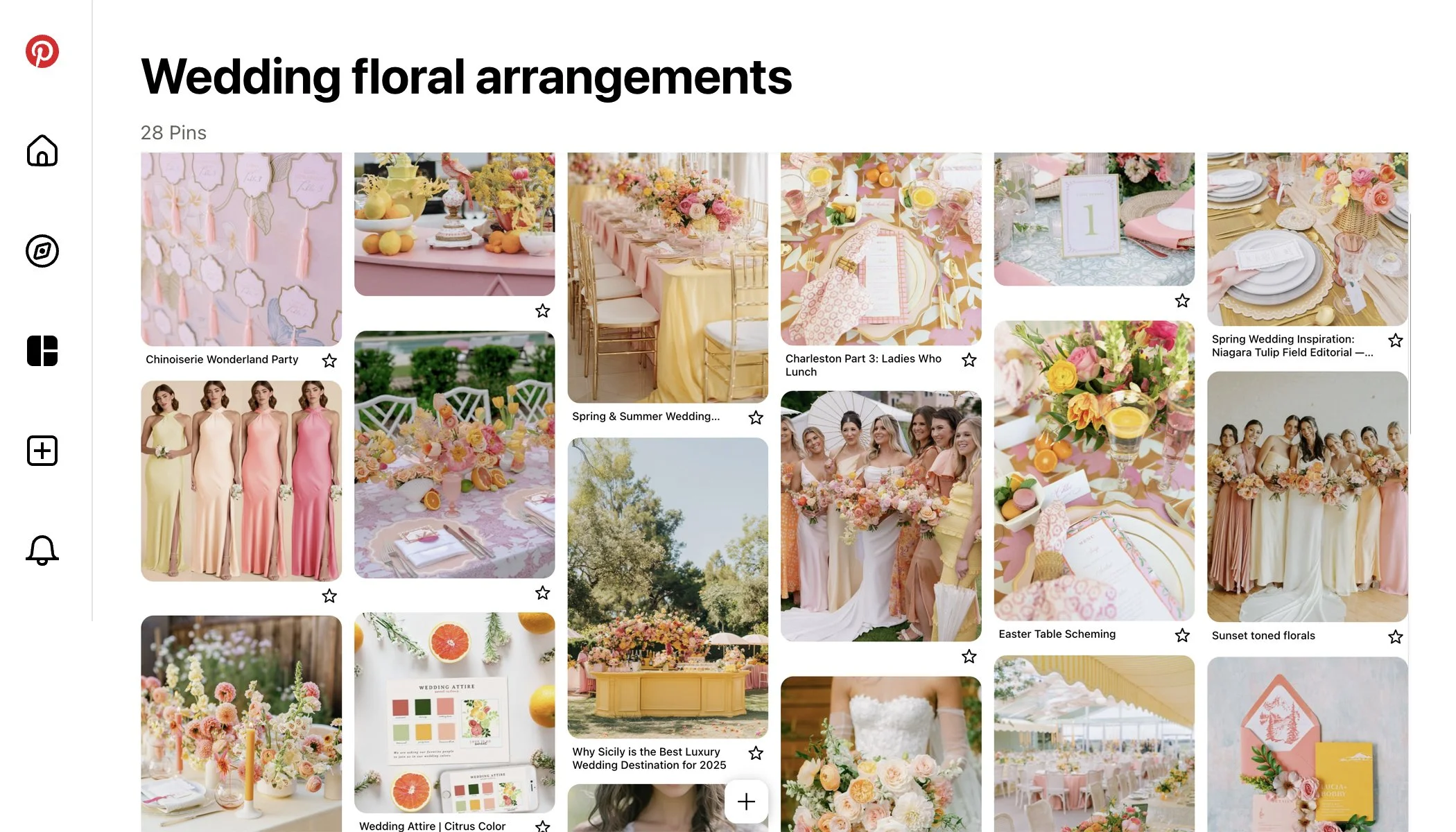Sample wedding flower Pinterest Board featuring yellow and pink design inspiration for a bride to show a wedding florist for centerpiece ideas.