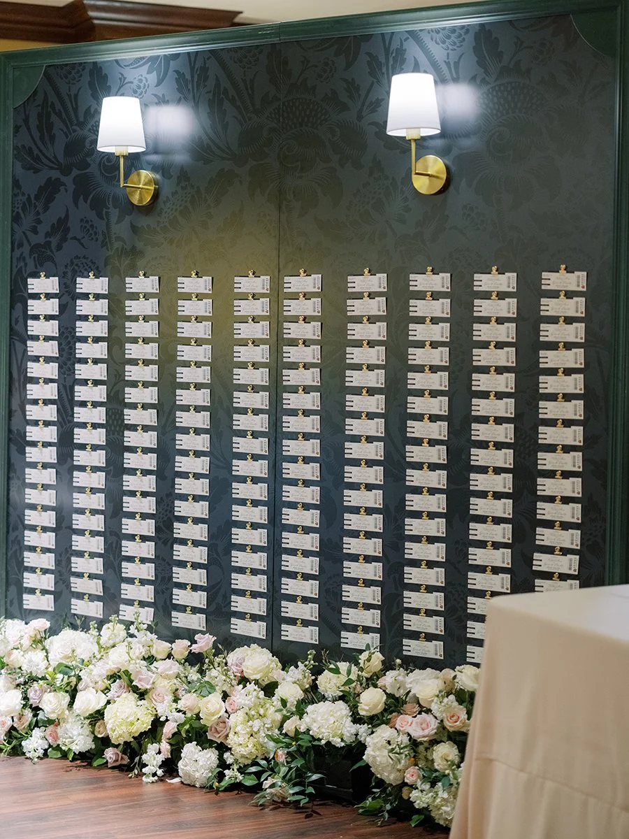 Theater tickets used as an escort display for a wedding in St. Louis.