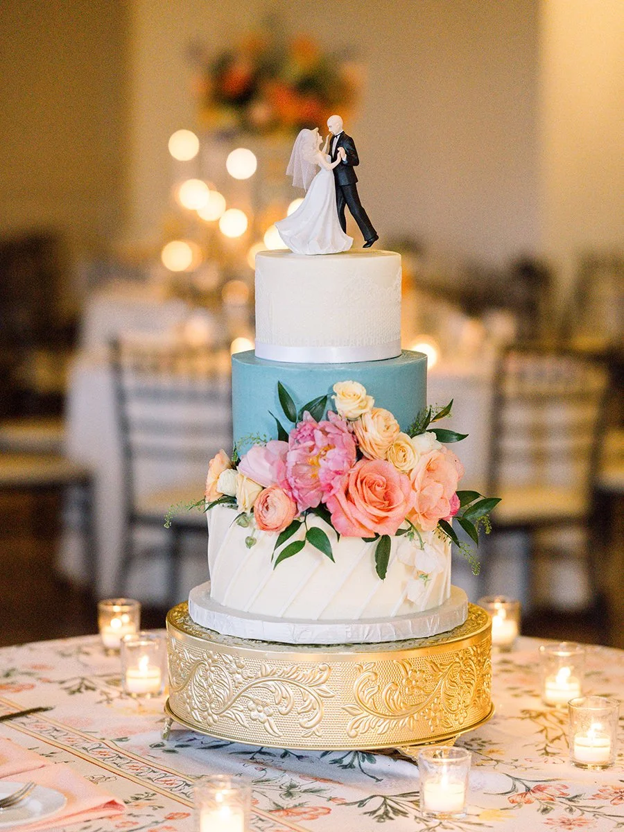 Colorful wedding cake for a St. Louis wedding reception.
