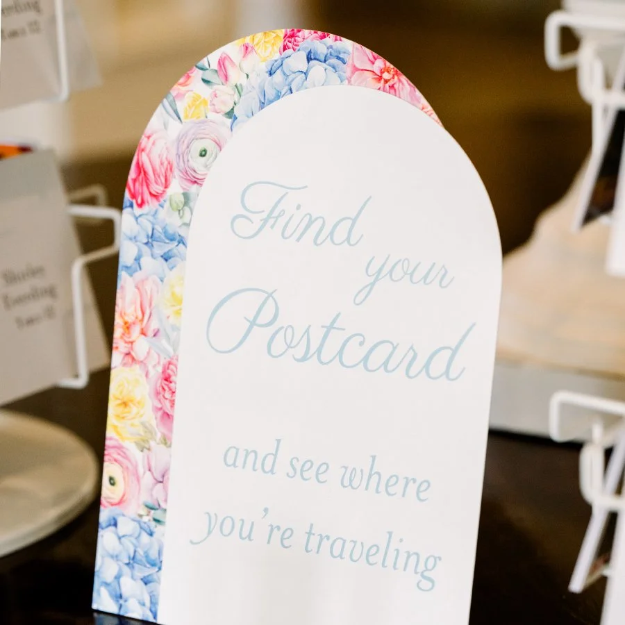 Postcard used for a wedding escort card for a St. Louis wedding.