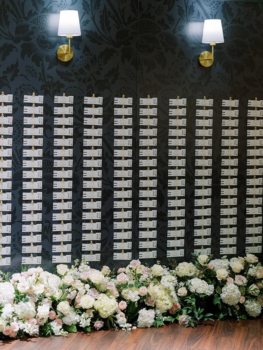 Theater tickets used as an escort display for a wedding in St. Louis.