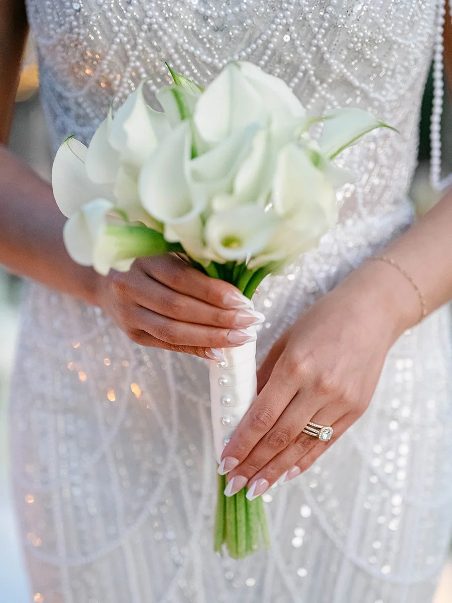 White calla lily bridal bouquet by Belli Fiori at the Gatsby Events Venue in St. Louis.