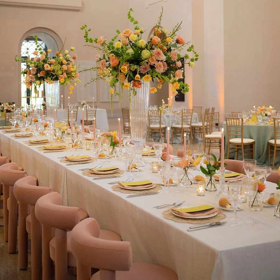 Head table at the St. Louis Art Museum with centerpieces designed by Belli Fiori.