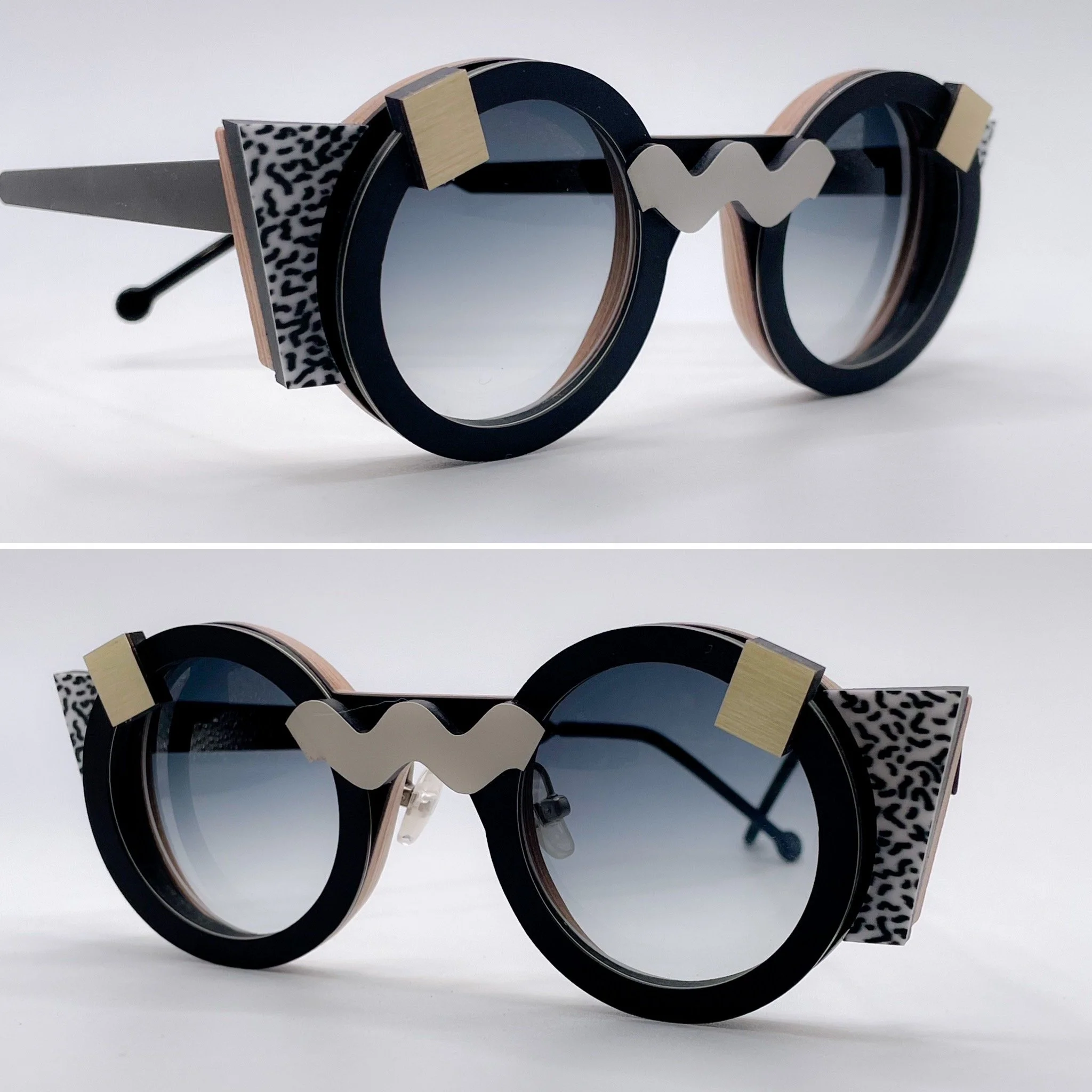 screw mounted titanium pad arms on wood with Japanese acetate pads - Nina Mur
