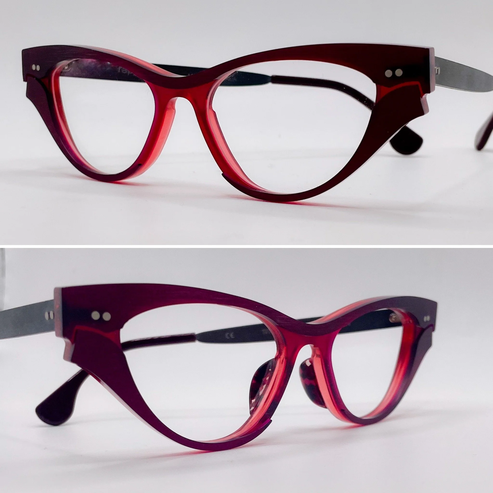 large acetate build, L.E. burgundy colour block - RAPP Eyewear