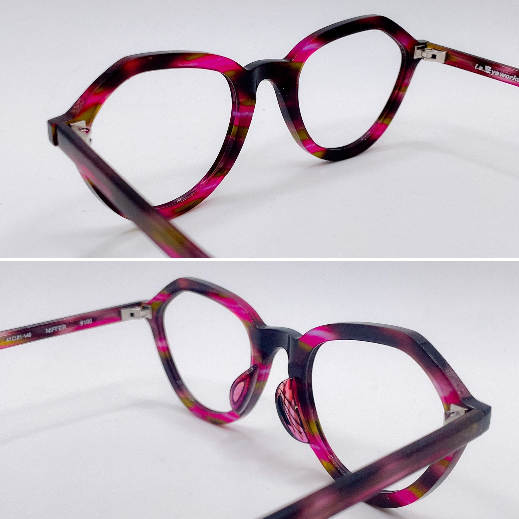 large acetate build, L.E. purple crosshatch - L.A. Eyeworks