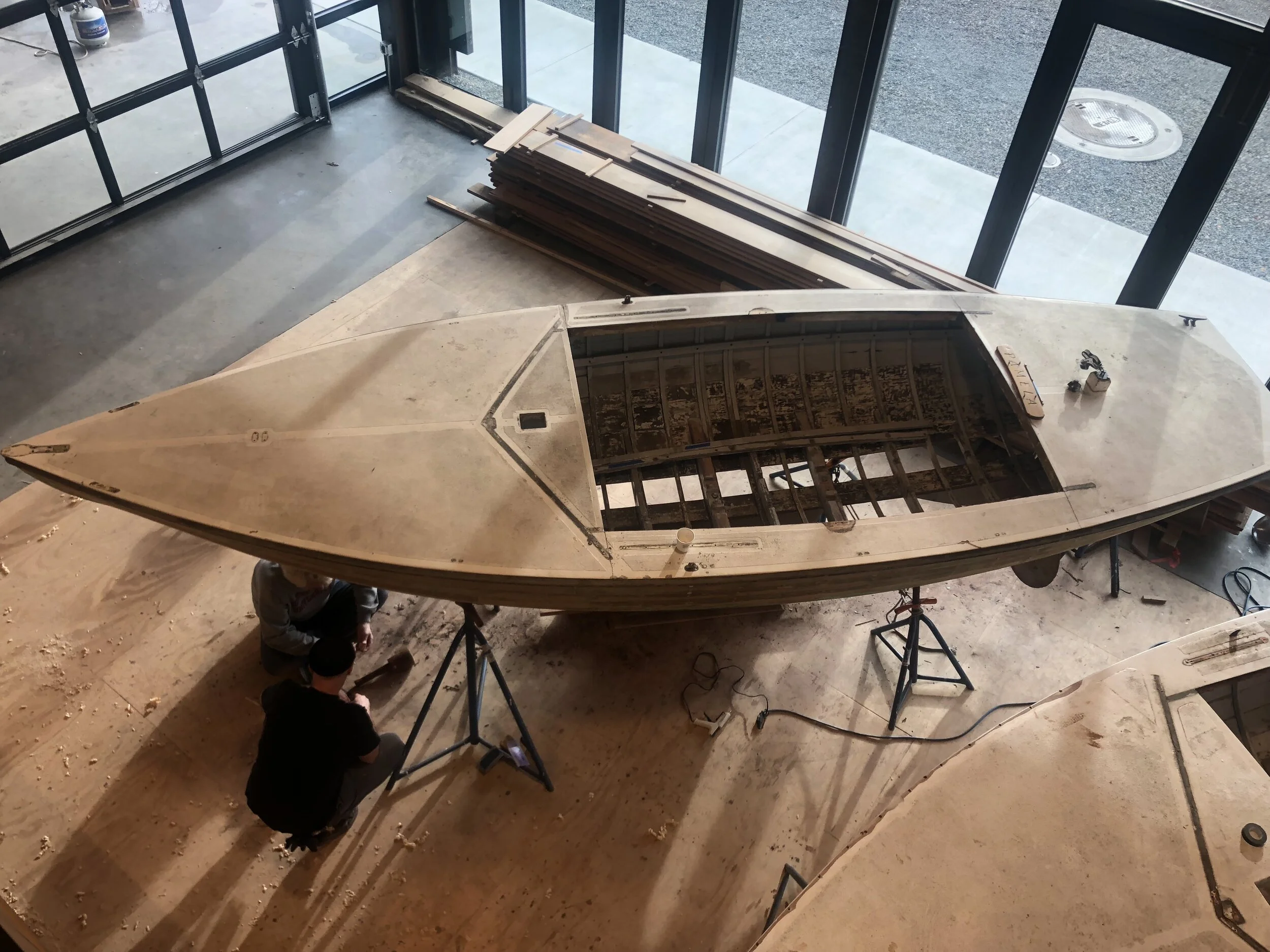Blanchard Junior Knockabout sailboat under restoration