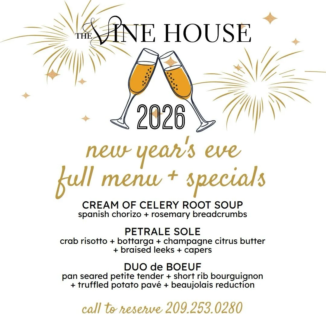 We got your NYE dinner plans Wednesday 4-8pm ✨✨✨ full menu + these delicious specials with wine pairings. Give us a call to reserve 209.253.0280. 

Dinner Dine In Only | Reservations Highly Encouraged | Open for Lunch 11-2pm