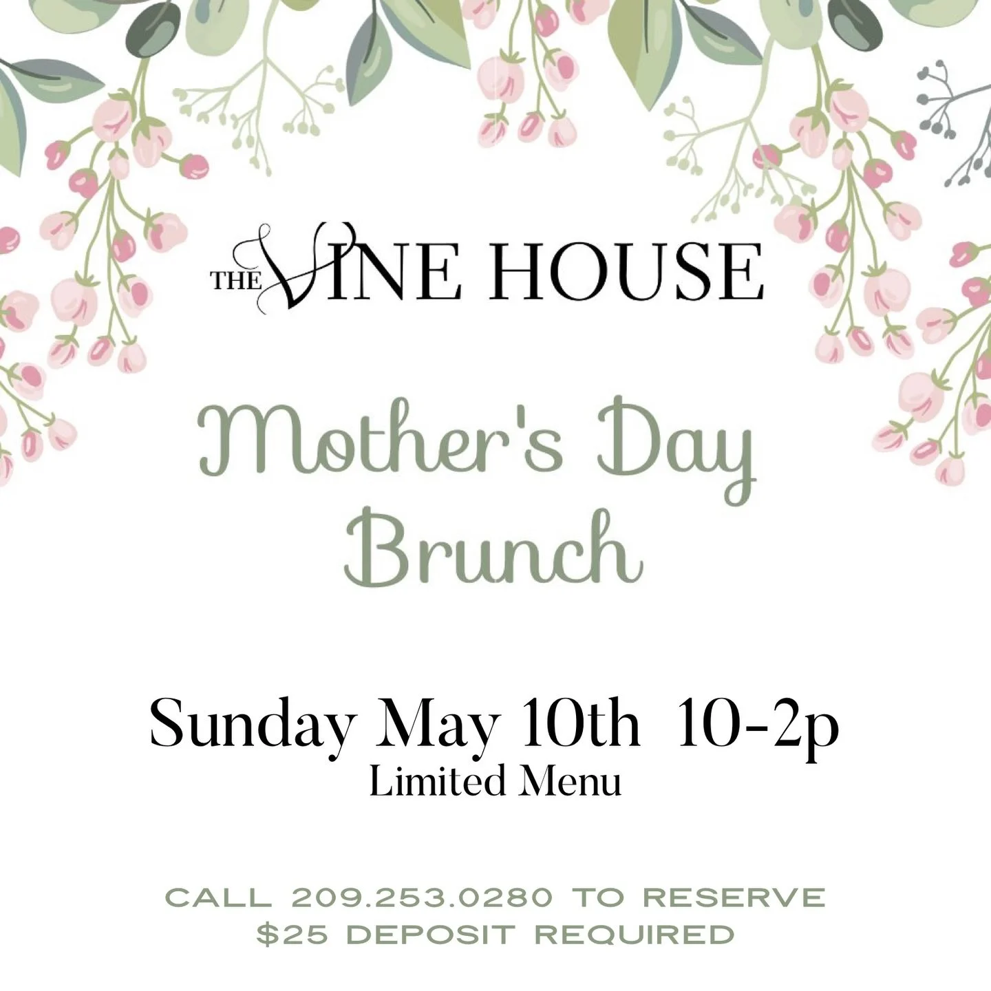 Now accepting reservations for Mother&rsquo;s Day 🌸🌻🤍🥂 give us at call at 209.253.0280. Limited Brunch Menu.
