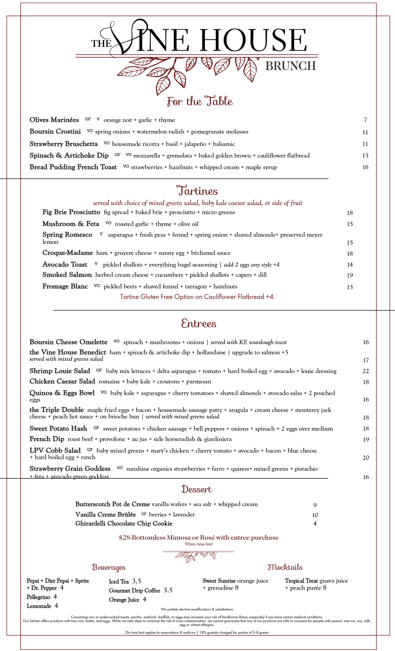 Lunch & Brunch Menu — The Vine House