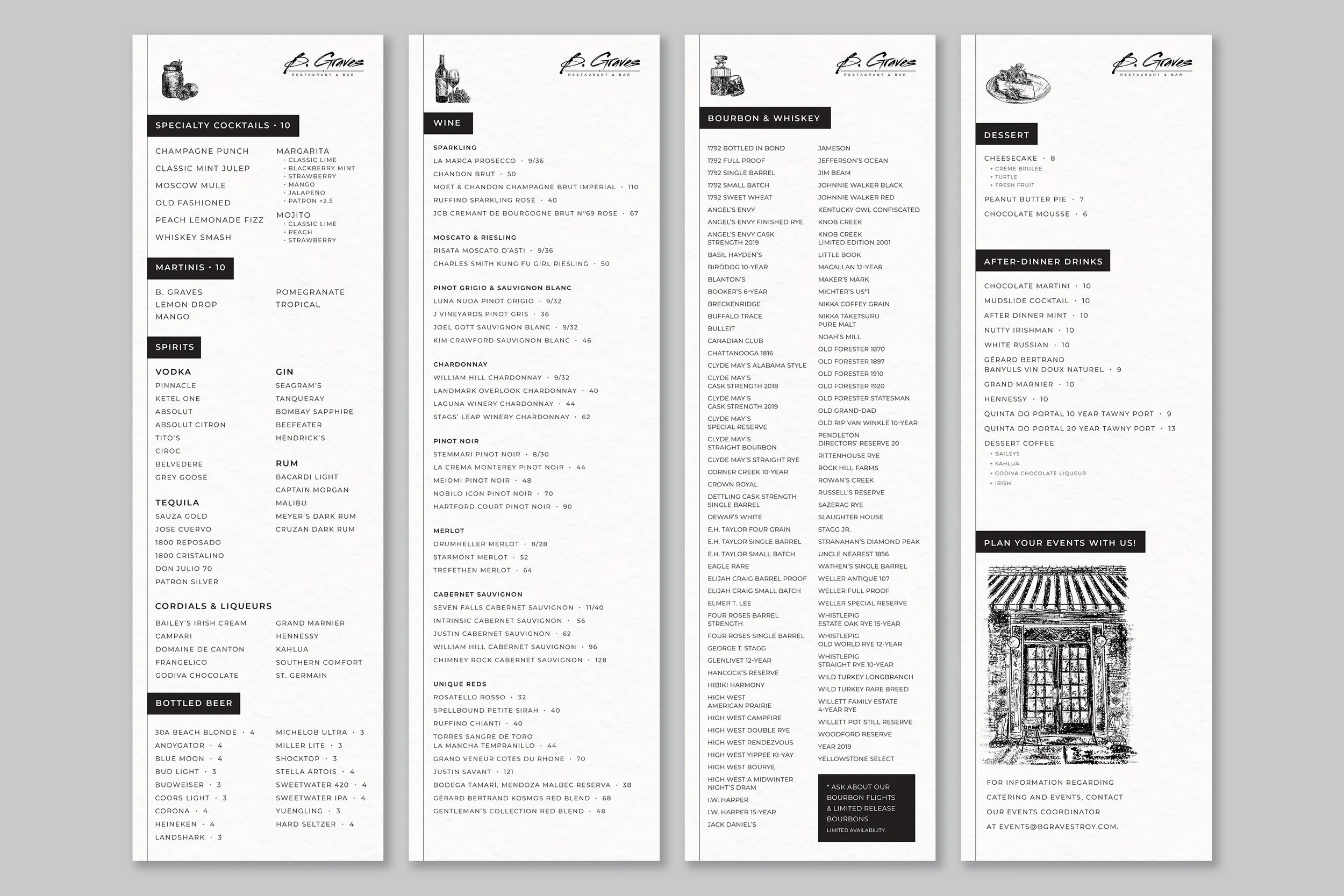 B. Graves — Troy, Alabama — Drink & Dessert Menus Redesign