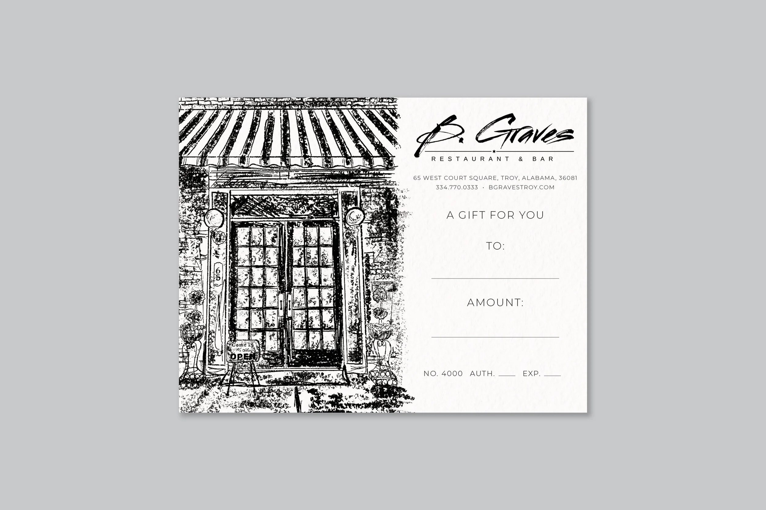 B. Graves — Troy, Alabama — Gift Certificate Redesign