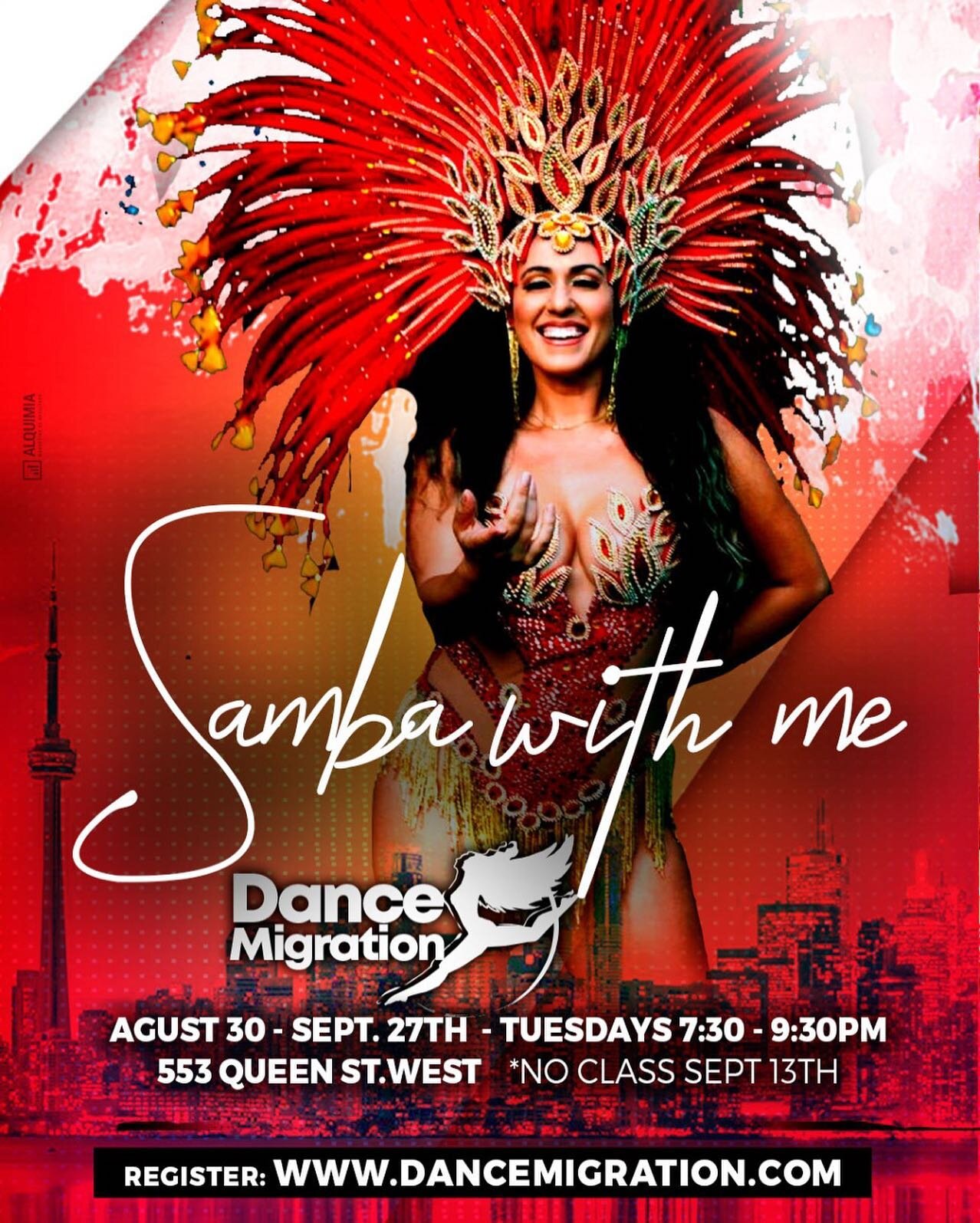 CHECK IT OUT! Adrianna is back to teach a 4 week course on a NEW day &amp; a NEW location!!

Samba with me on Tuesdays @ 7:30-9:30pm at 553 Queen st. West 

Explore the roots of Samba, and the properties of this dance that bring health and healing. I