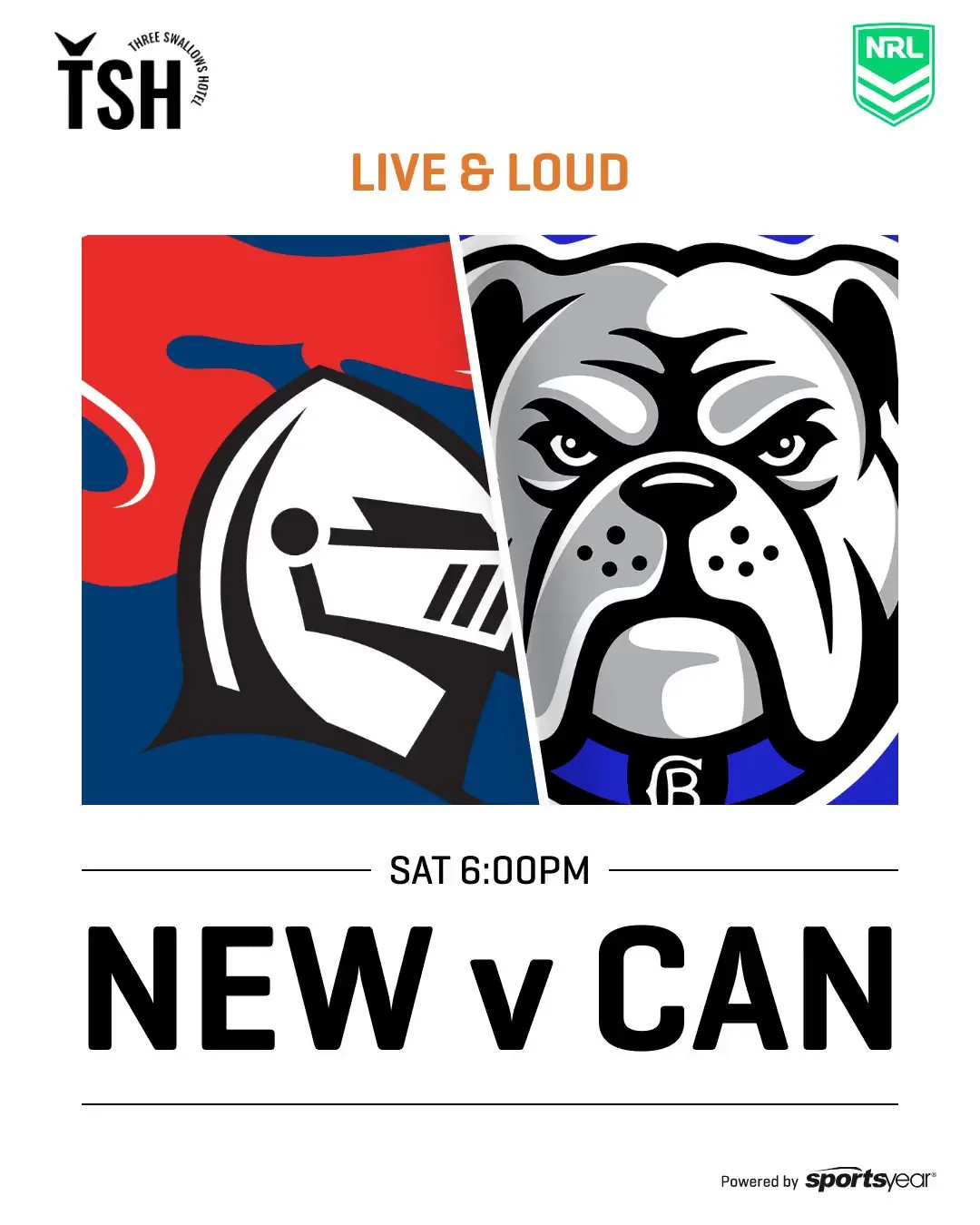 🏉 LIVE &amp; LOUD THIS SATURDAY 🔥
Newcastle 🆚 Canterbury
⏰ Kick-off 6:00PM

Big hits. Cold beers. Every moment LIVE on the big screen 🍻📺

👇 Who are you backing?
Drop a 🟥 for Newcastle or 🔵 for Canterbury
Tag your footy crew and lock it in 👊
