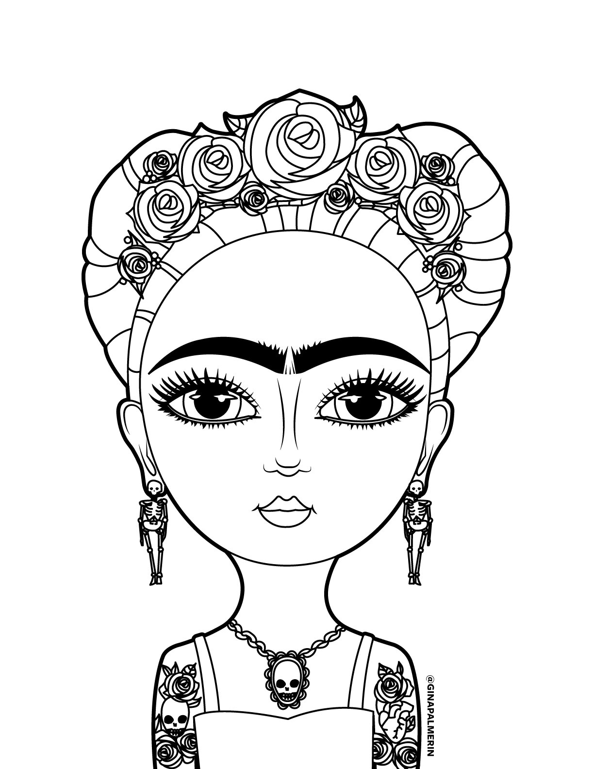 Stayhome Free Frida Coloring Page — Gina Palmerin