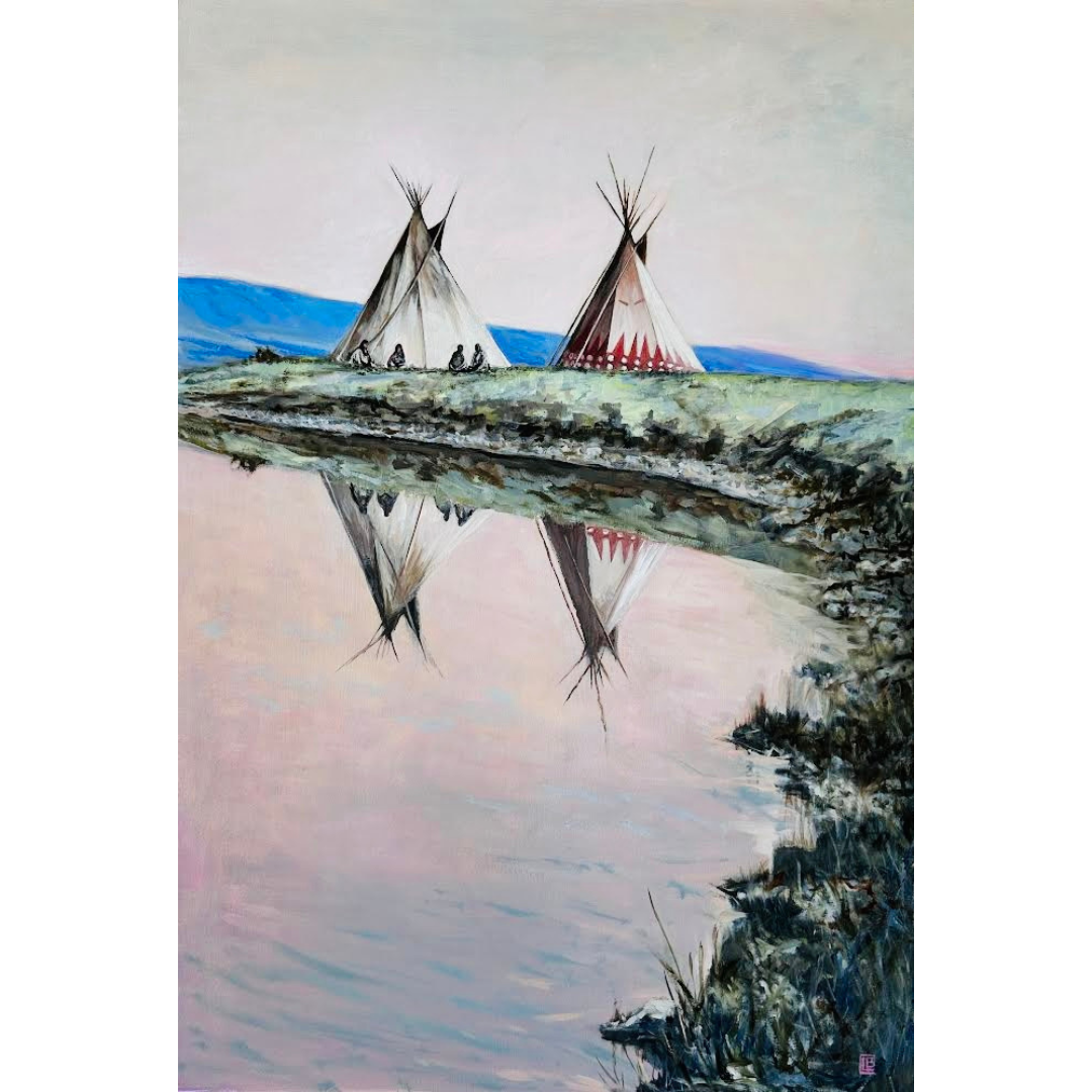 Impressionist oil painting of E.S. Curtis photograph 'At the Water's Edge'