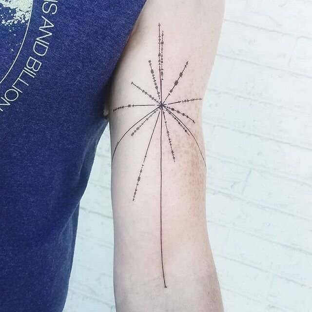 Pulsar map for @wellredhead by @elycewrabiutzatattoo !  Such a joy to have you in the studio and now you have a tattoo from everyone in the shop! You were amazing! 
#pulsartattoo #pulsarmaptattoo #linework #lineworktattoo #yeahthatgreenville #3rl #5r