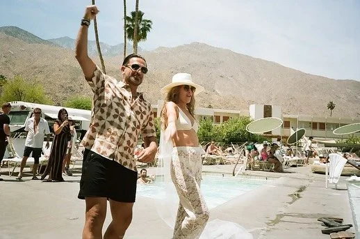 So we met in a swimming pool and brought it full circle by kicking off our wedding celebrations with a big pool party at the @acehotelpalmsprings 🤍

Shot on film by @sethmeriwether 

xx
D&amp;M