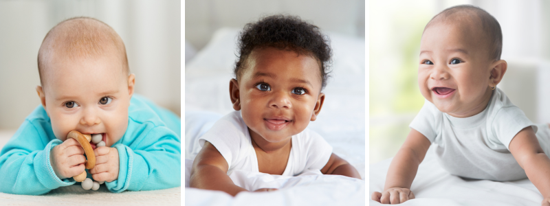 Three babies, each enjoying Tummy Time