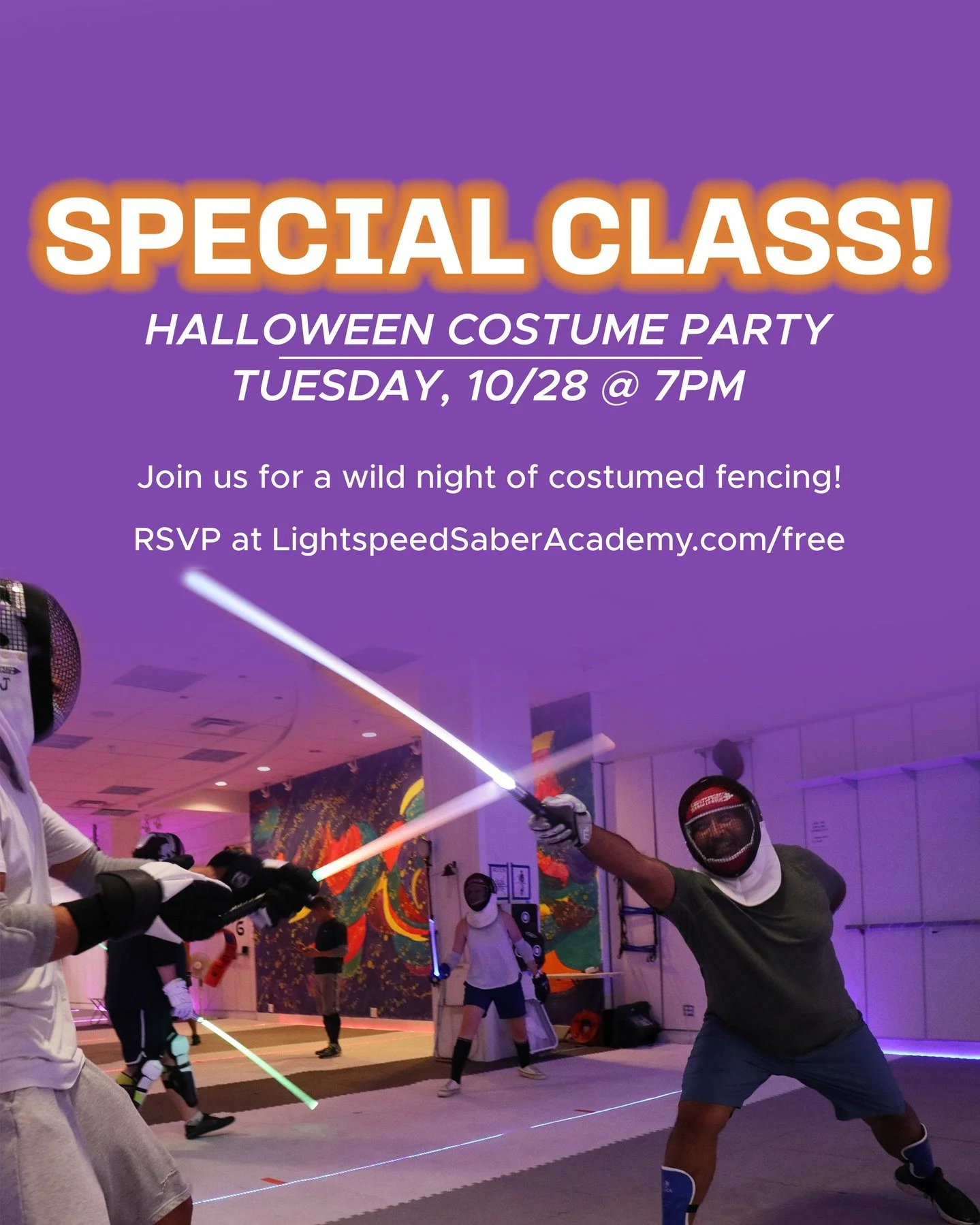 Join us for a night of fun and fencing! Costumed fencing to celebrate our last days at the Academy in Westminster Mall before we move to our new location!

This is Lightspeed Saber, the world's fastest light-based fencing, with 10 teams in the USA an
