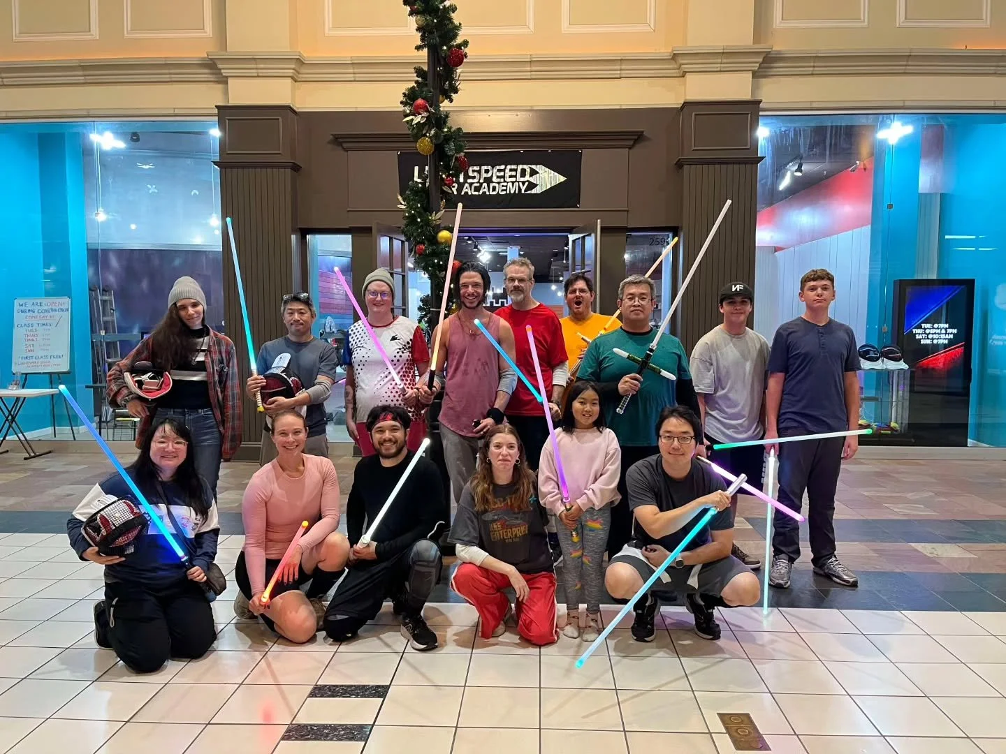 We gotta put signage on that pole. Happy Fencegiving!

This is Lightspeed Saber Academy, HQ of the world's fastest light-based fencing.

SCHEDULE
Su @ 7p
Tu @ 7p
Th @ 5 &amp; 7p
Sa @ 10a

Try us free! Visit LightspeedSaberAcademy.com/free. Beginners 
