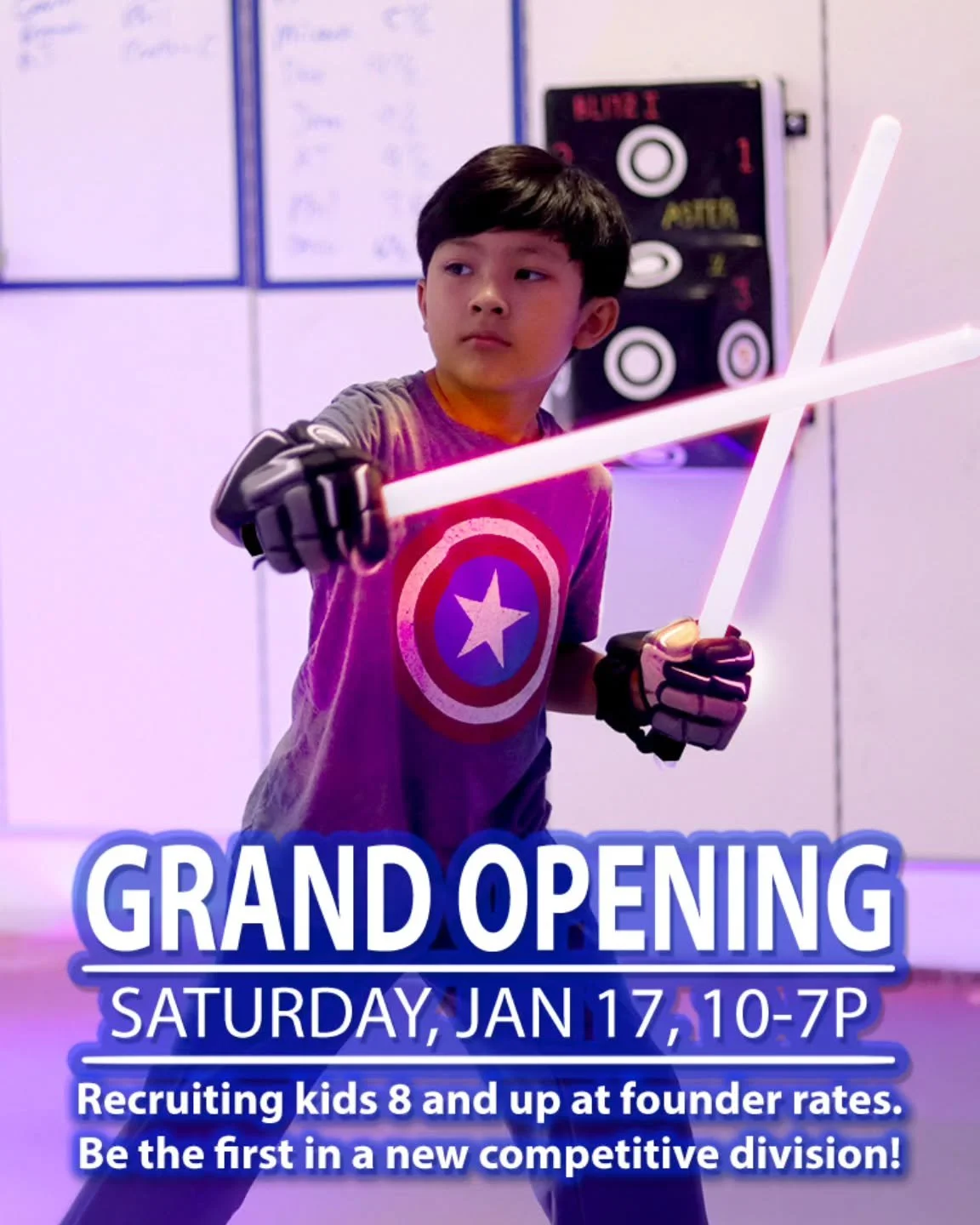 Come to the Buena Park Mall Saturday, January 17 for sparring, free prizes, super signup deals, mini lessons, demos, and LIVE TRYOUTS! Experience a fully equipped and reffed Lightspeed fencing match with a friend. Your own personal coach will guide y