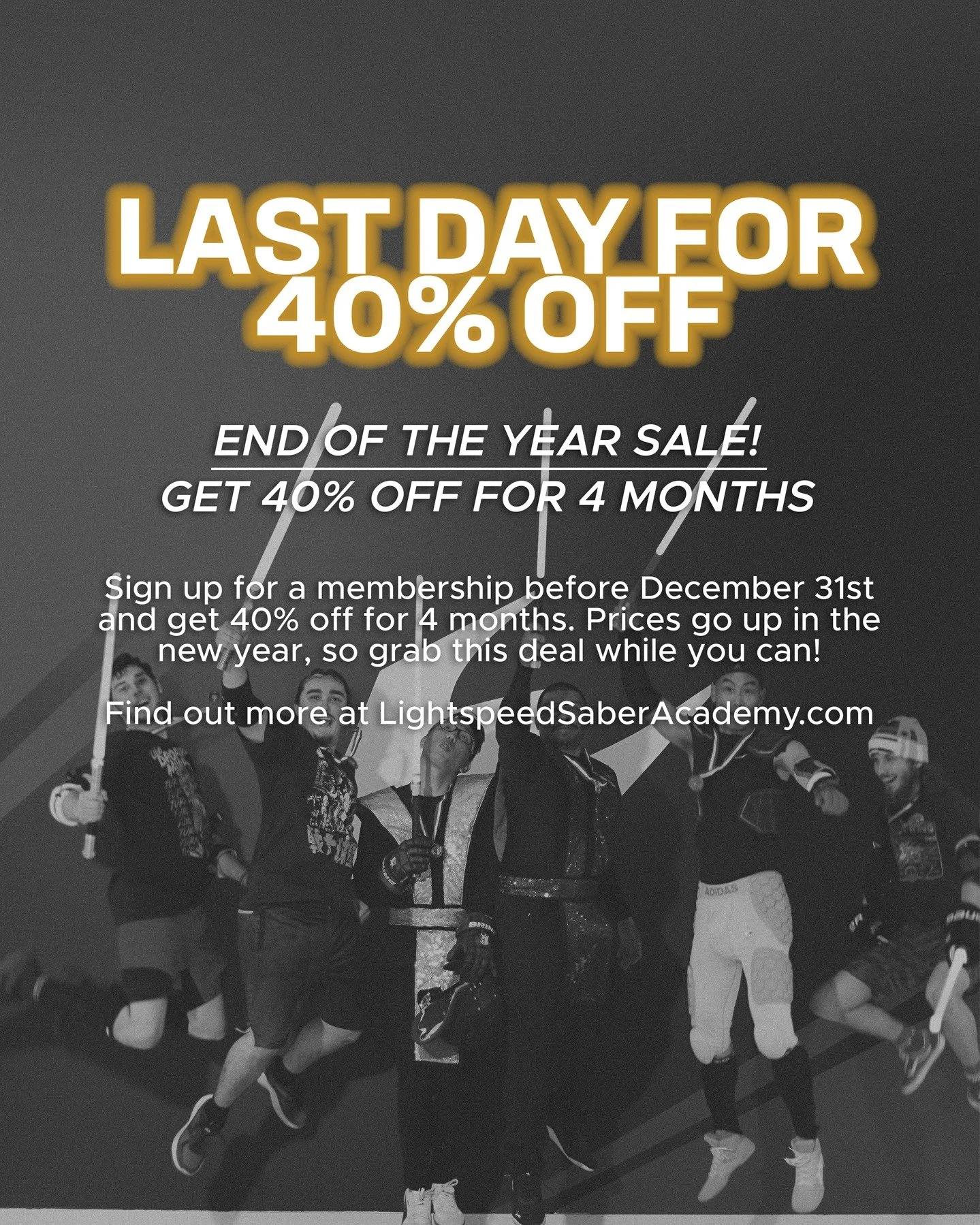Deal ends tomorrow at midnight! This is your last chance to get 40% off of a 4 month membership to Lightspeed Saber Academy. Don't miss out!

This is Lightspeed Saber, the world's fastest light-based fencing, with 10 teams in the USA and several inte