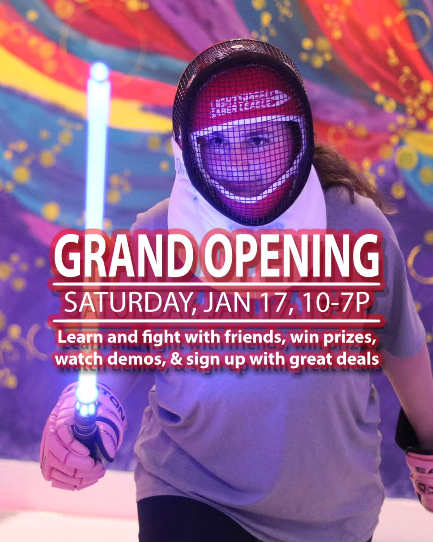 Come to the Buena Park Mall Saturday, January 17 for sparring, free prizes, super signup deals, mini lessons, demos, and LIVE TRYOUTS! Experience a fully equipped and reffed Lightspeed fencing match with a friend. Your own personal coach will guide y