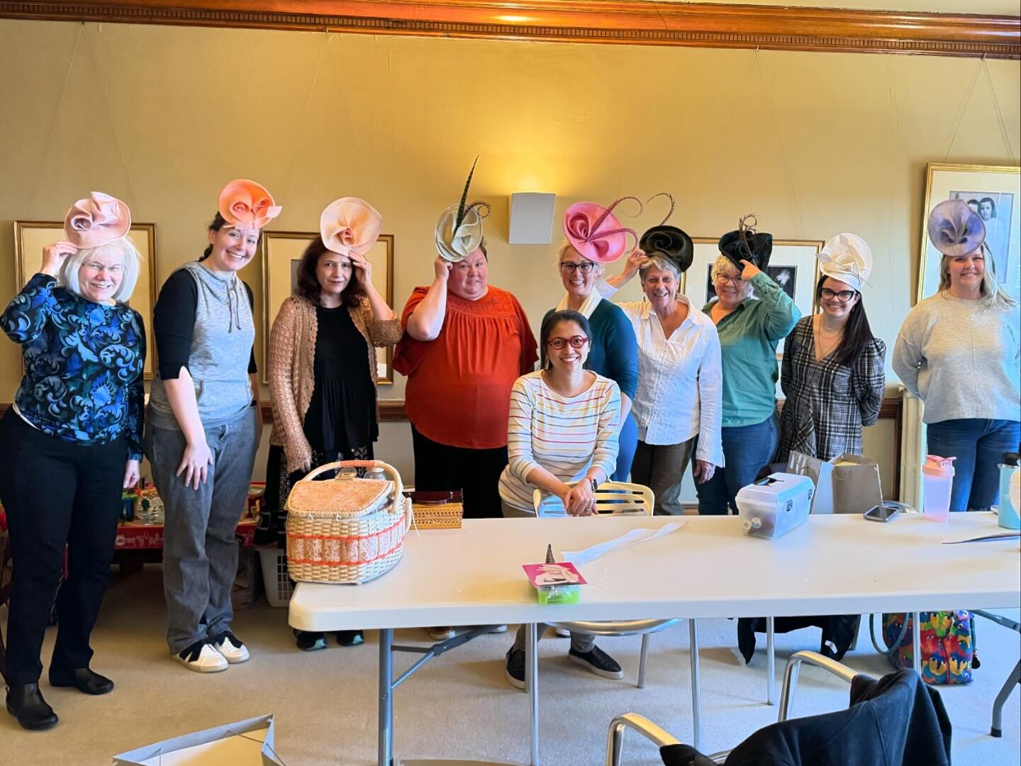 Had a blast with students at James J. Hill House @minnesotahistoricalsociety last Saturday.  We are ready for Kentucky Derby Party.
&bull;
&bull;
#karenmorrismillinery #kmhats #millinerycouture #millineryworkshop #millineryclasses #minnesotahistorial