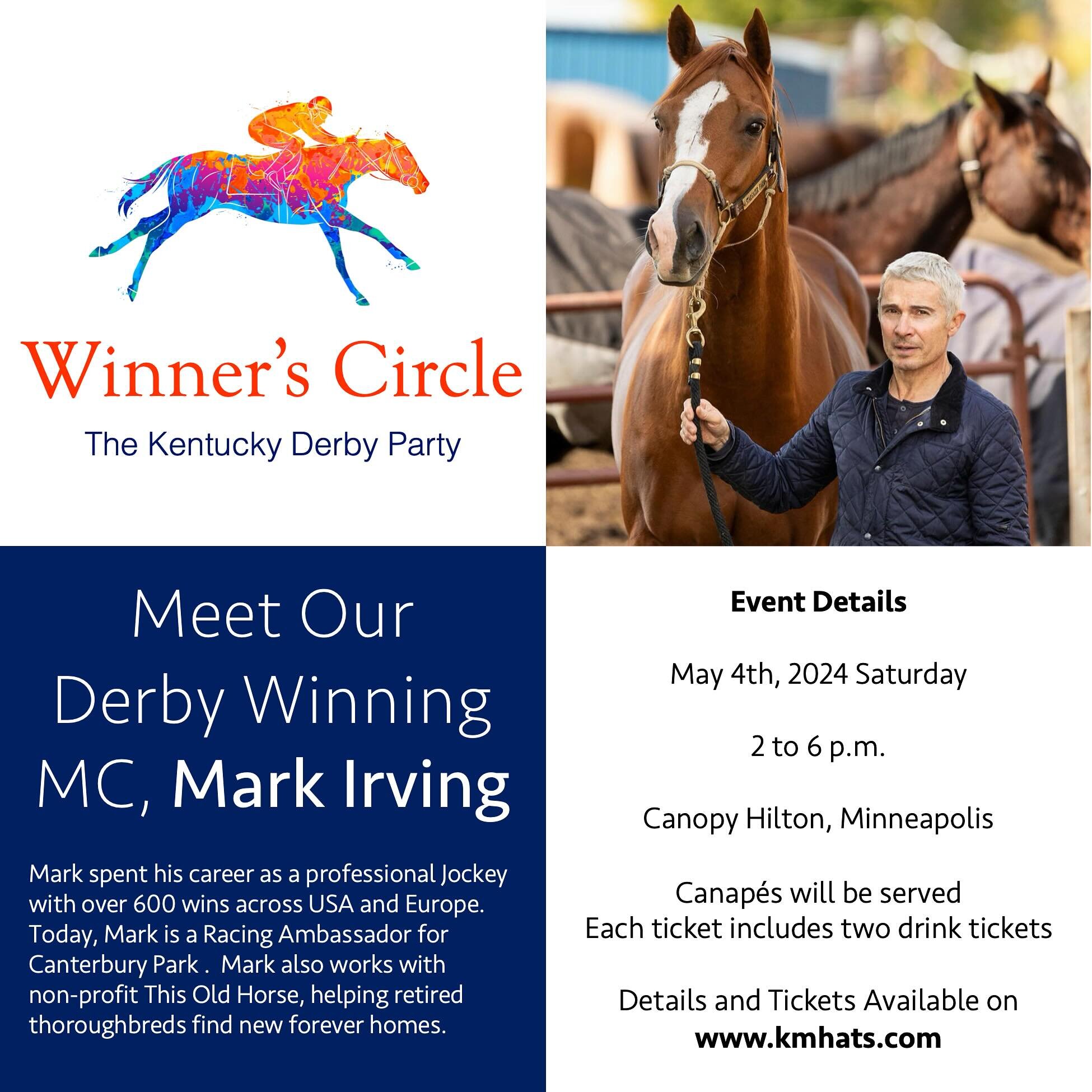 Welcome @irving6586 to be our MC of the derby party.  Mark was a professional jockey and he devotes finding replacement home for thoroughbreds and helping people struggling in live with PTSD.
.
.
#karenmorrismillinery #kmhats #derbyparty #kentuckyder