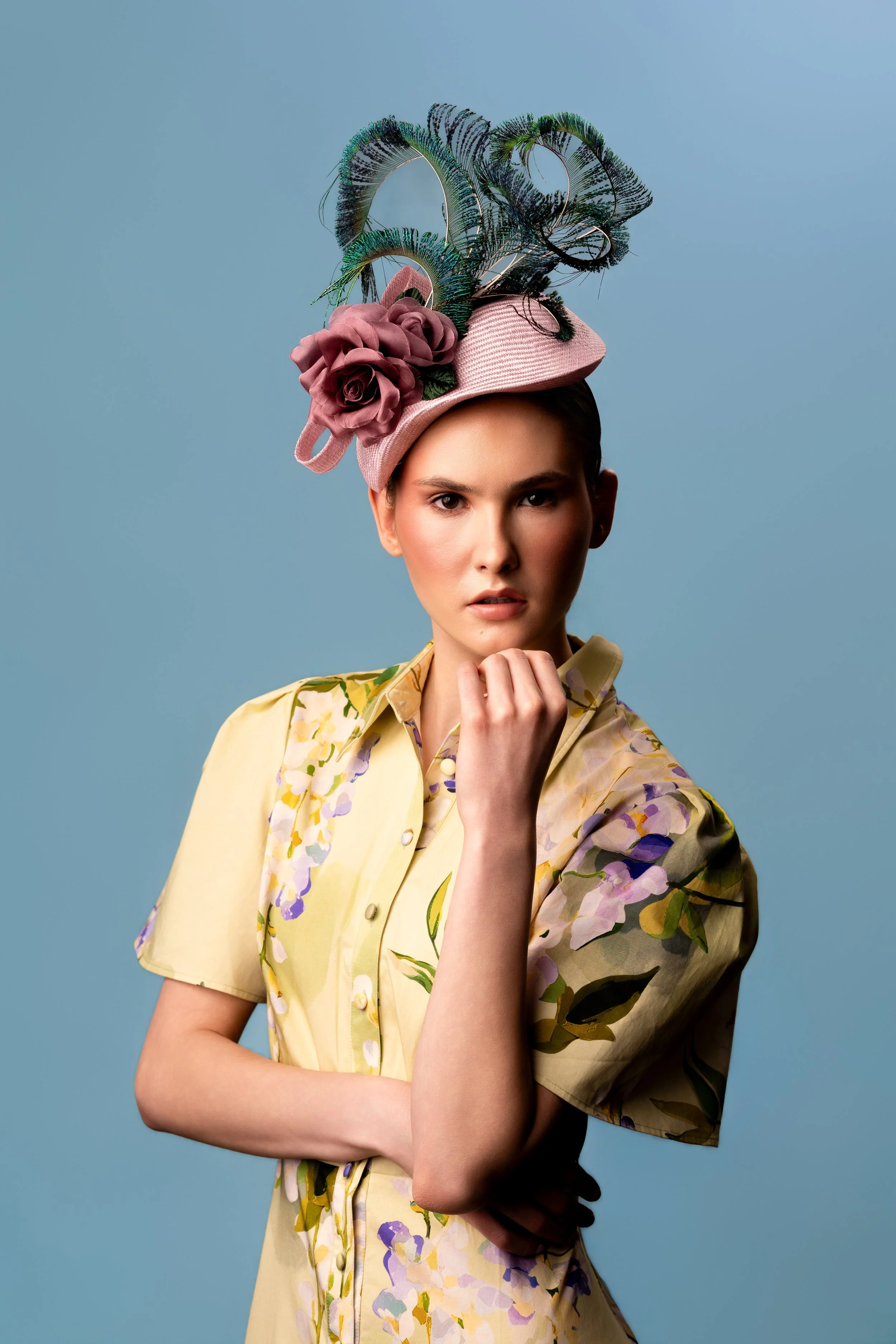 Parasisal Cocktail Hat with Peacock Feather Sculpture