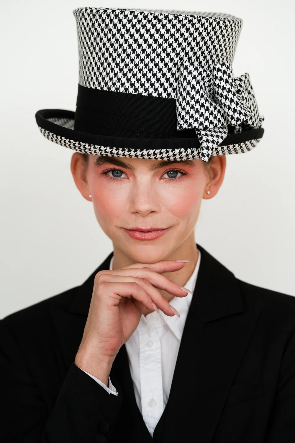 Houndstooth Wool Top Hat — Karen Morris Millinery