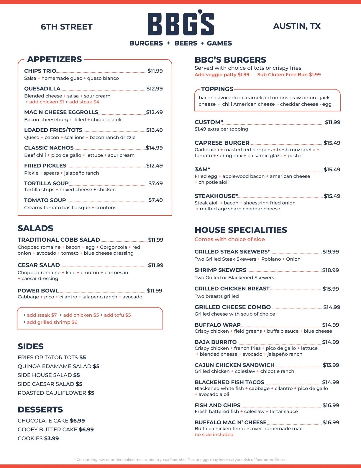 BBGs Menu | Burgers, Wings, & Beer | Austin Sports Bar