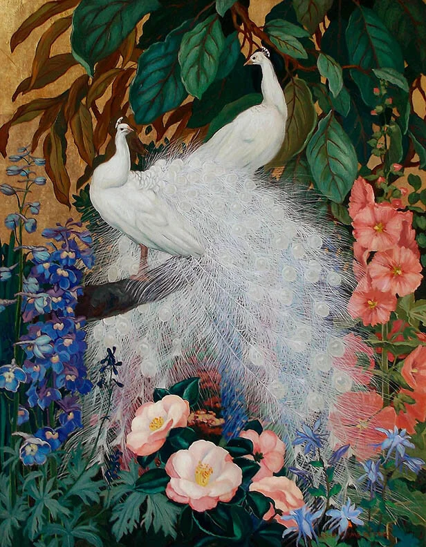 White Peacocks in Garden