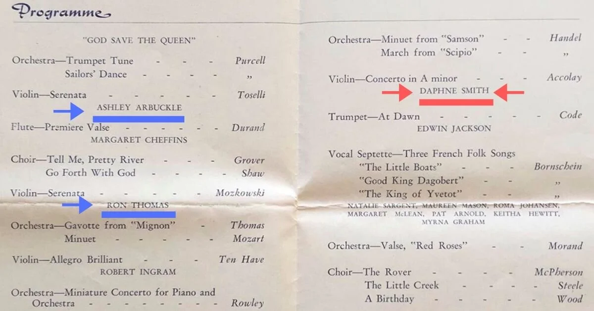 8th Annual Youth Orchestra Concert 1952 in Winthrop Hall - program extract.