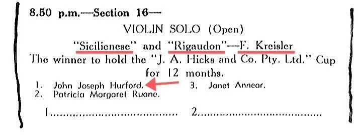 John’s 1957 solo performance in the Kalgoorlie Town Hall