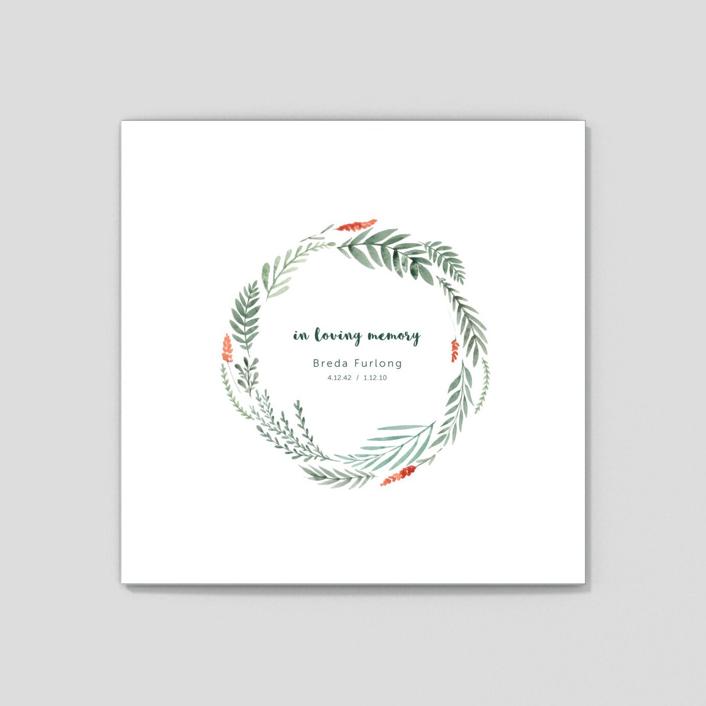 Memorial Card | Remembrance Card | Red And Green Wreath Design | Image 1 | Remember Me Cards | Buy Online Ireland