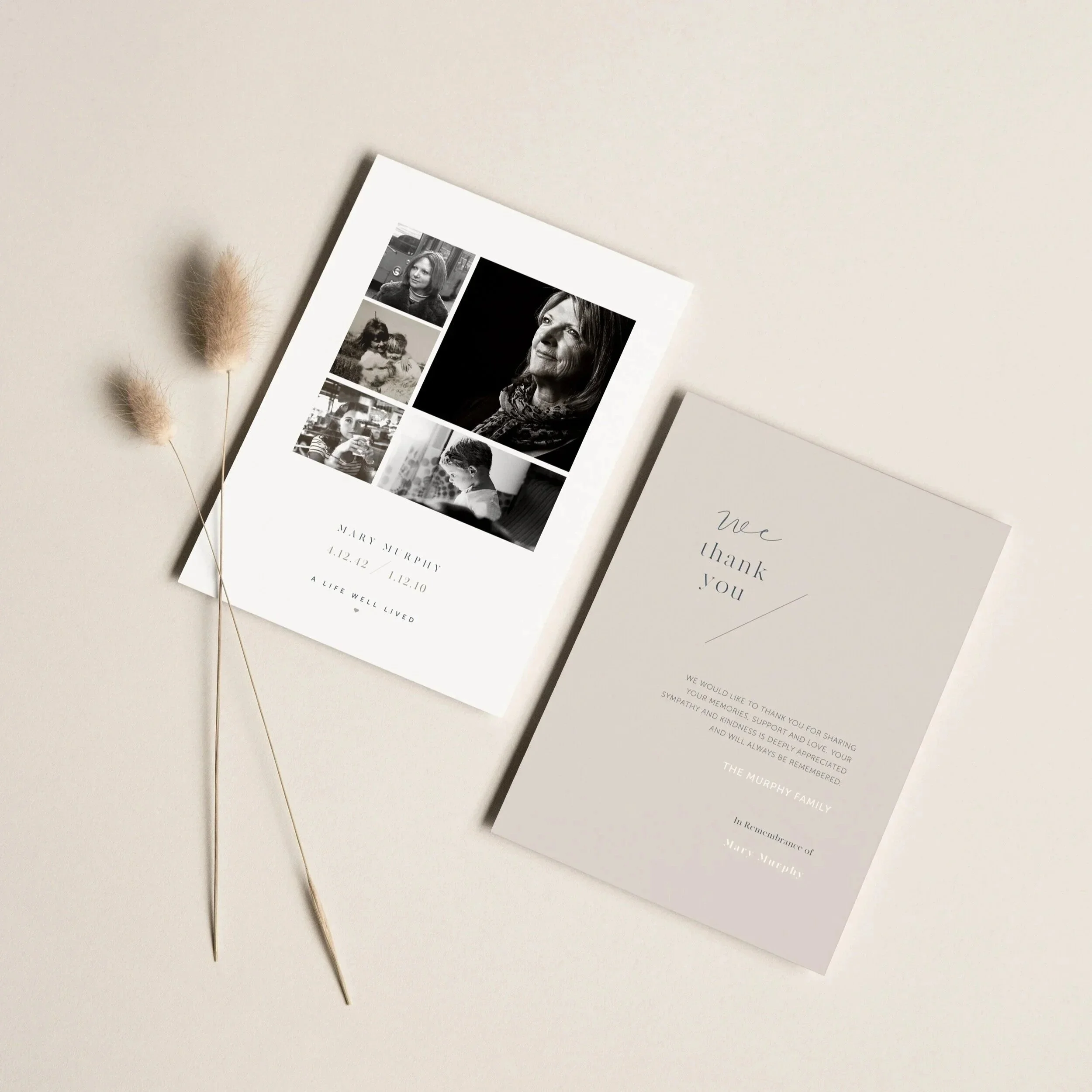 Photo Collage Double Sided Memorial Card - Black and White Photos