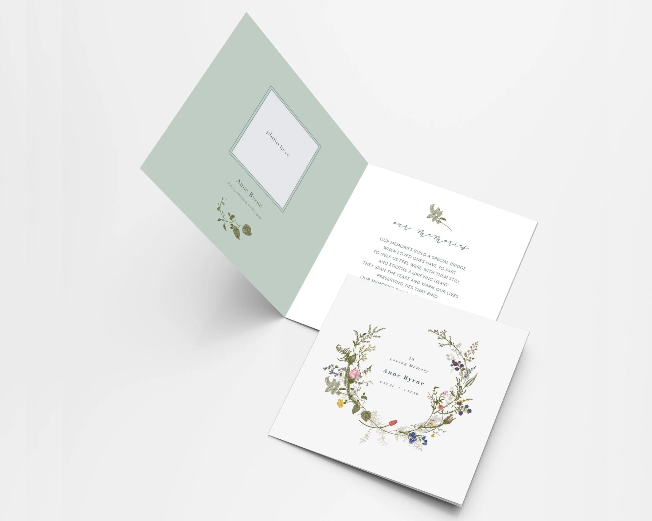 Wild Flower Wreath Illustration on the cover of a Memorial Card