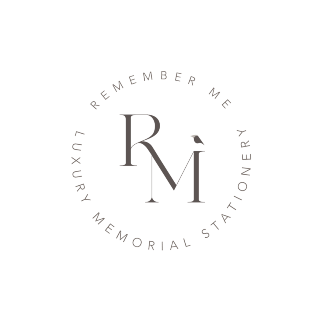 Memorial logo with large stylized letters R and M at the center, surrounded by a circular text that reads 'Remember My Memorial Style'.