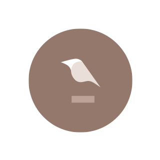 A minimalist logo with a white bird silhouette inside a brown circle.