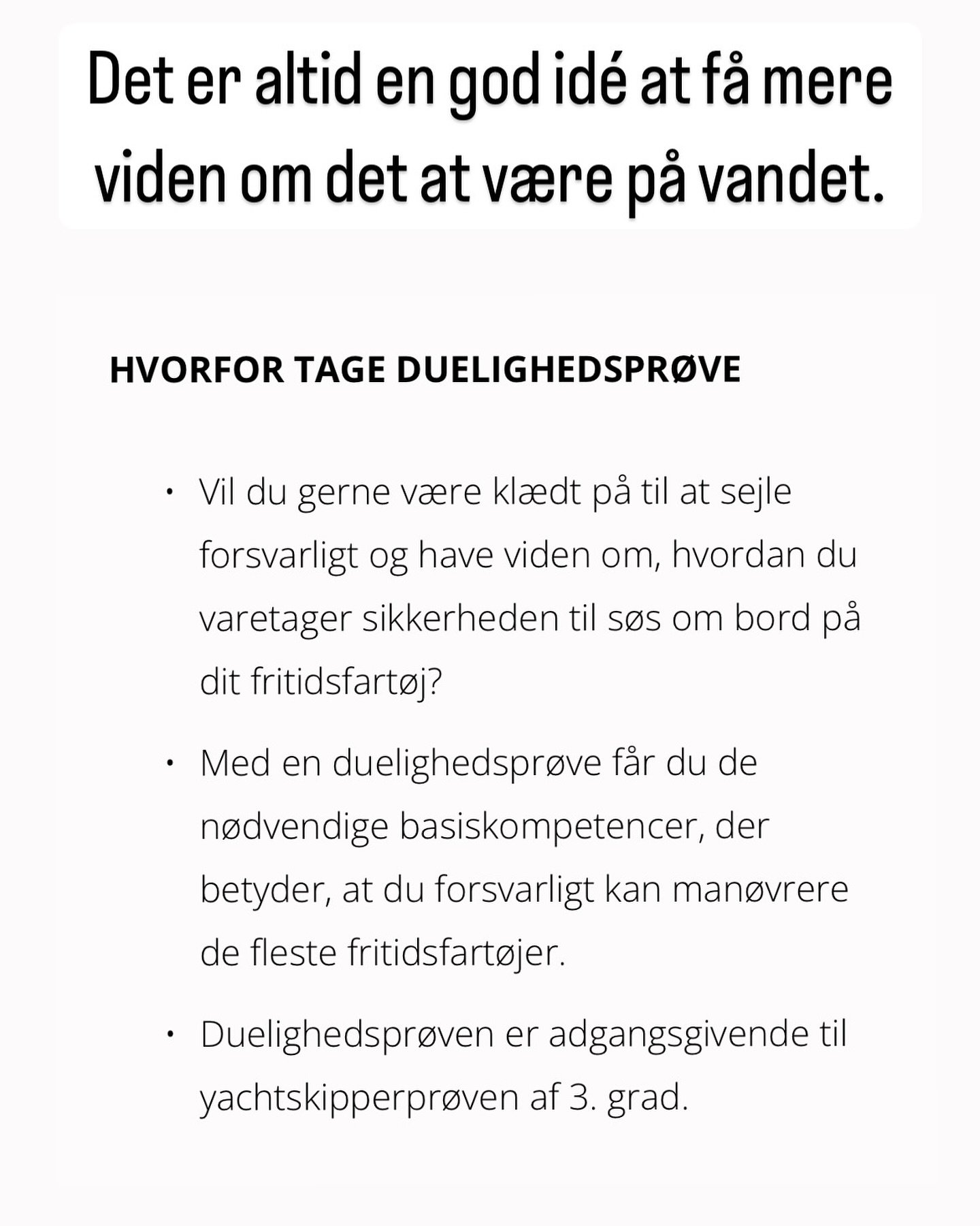Kom og v&aelig;r med p&aring; &aring;rets sidste Duelighed kursus. 

Hvis du gerne vil p&aring; tursejlads, have mere viden om navigation, s&oslash;kort, l&aelig;re at planl&aelig;gge en sejlads fra A - B s&aring; kom med og bliv endnu mere sikker p&