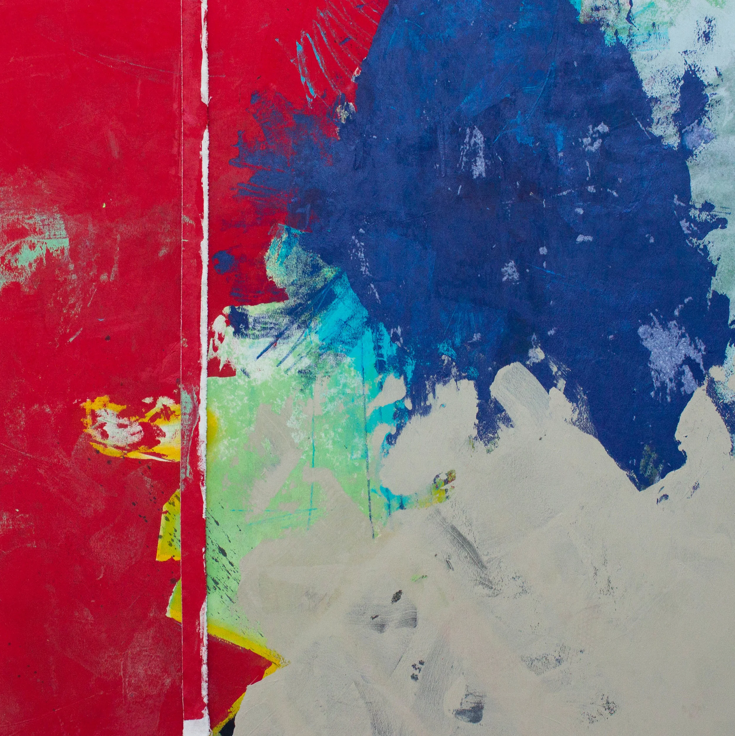 “UNTITLED (ALL THIS IS YOURS)” / 2018 ACRYLICS, INTERIOR PAINT, SPRAYPAINT AND PAPER ON CANVAS 165 X 165 CM 14 000 NOK