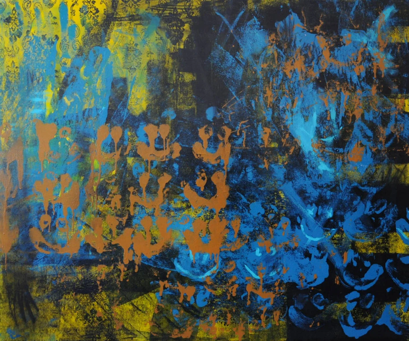 “UNTITLED (WARNING)” / 2018 ACRYLICS, INTERIOR PAINT, SPRAYPAINT AND CLEAR GLOSS RESIN ON CANVAS 140 X 115 CM SOLD