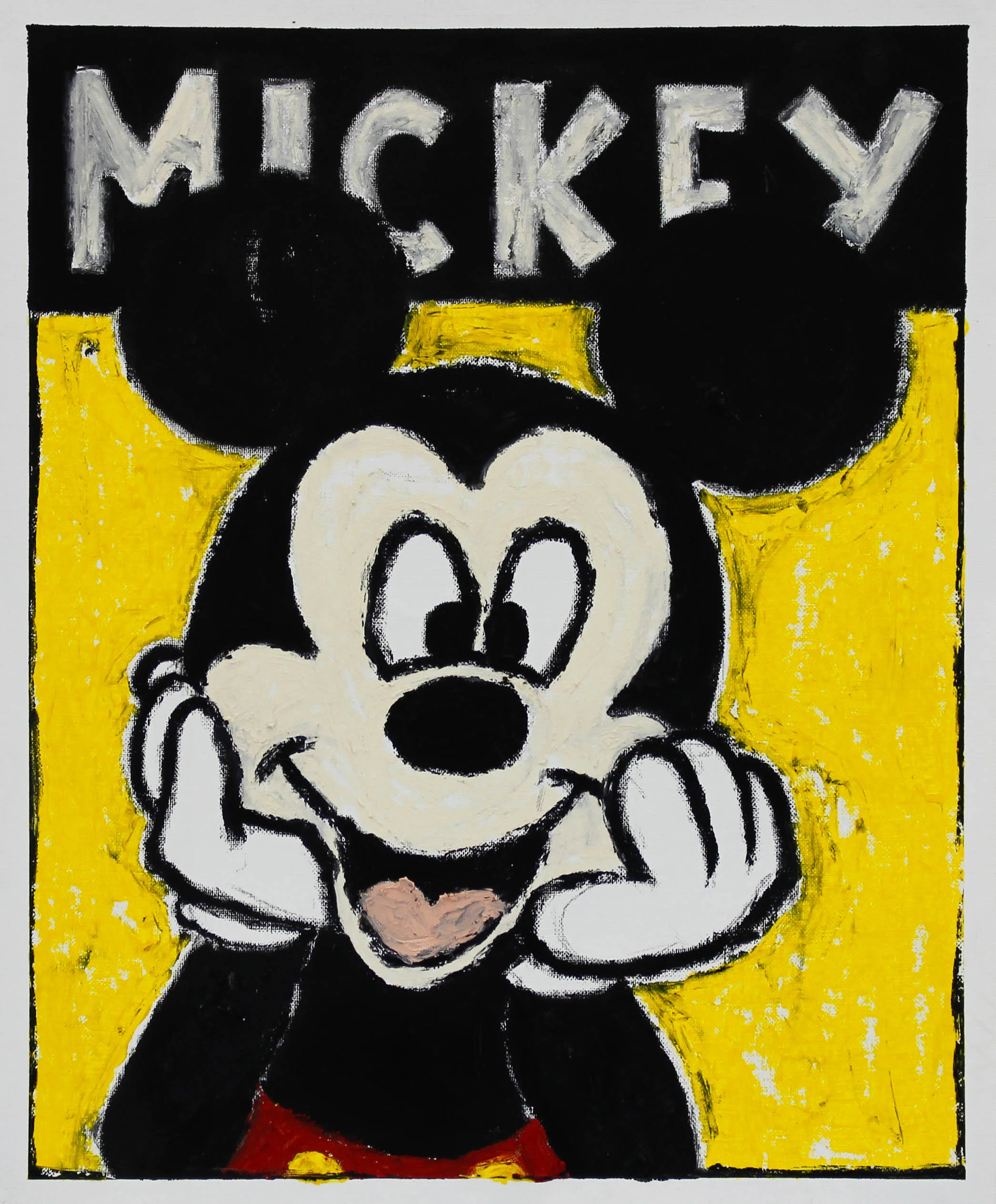 “MICKEY” / 2019 OILSTICK ON UNSTRETCHED CANVAS FRAMED IN WHITE WITH ARTGLASS AR70 42 X 51 CM 4900 NOK
