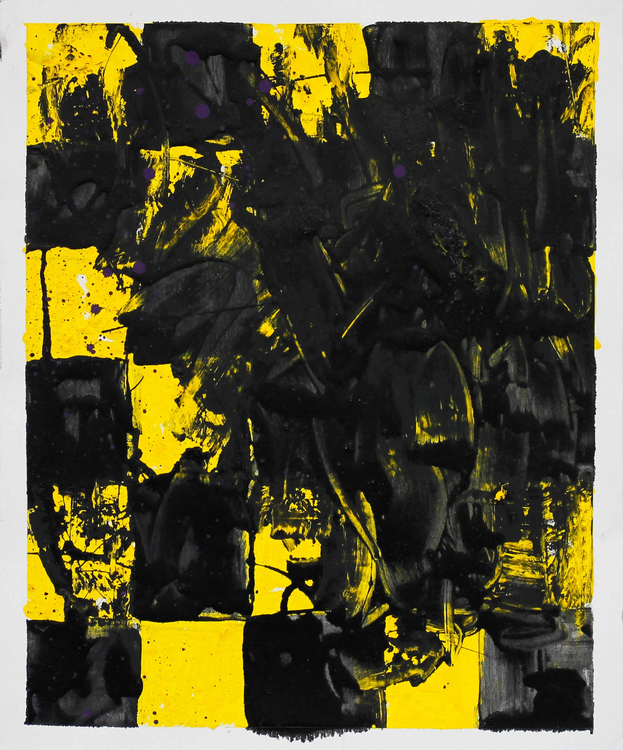 “UNTITLED (CHECKERS, SMUDGED)” / 2019 OILSTICK AND OILSTAIN ON UNSTRETCHED CANVAS FRAMED IN WHITE WITH ARTGLASS AR70 42 X 51 CM 4900 NOK